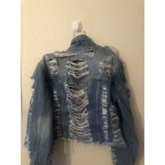 Cello Jacket Women  XSmall Blue Torn Stressed - Picture 2 of 3